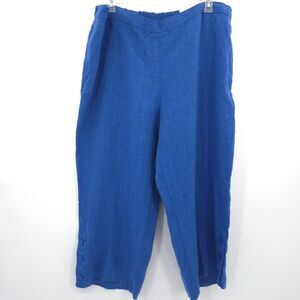 Chico's NWT linen crop pants womens Plus Size 20 blue pull on elastic button hem